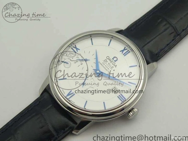 0106 Fashionable De Ville Prestige Real Power Reserve SS TW 1:1 Best Edition White Dial Blue Markers On Leather Strap A 8094